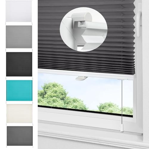 Faltrollo Klemmfix 40 x 100 cm Verdunklungsplissee Lichtundurchlässig Plissees Für Fenster mit Klemmträger / -fix für Fenster & Tür, Dunkelgrau von LIJIAO