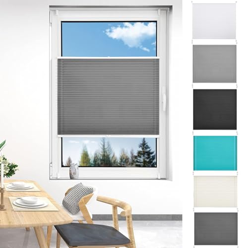 Faltrollo Klemmfix 55 x 170 cm Blickdicht - Sichtschutz - Sonnenschutz Jalousien Fenster Für Innen 2 Bedienschienen aus Aluminium für Wohnzimmer, Hellgrau von LIJIAO
