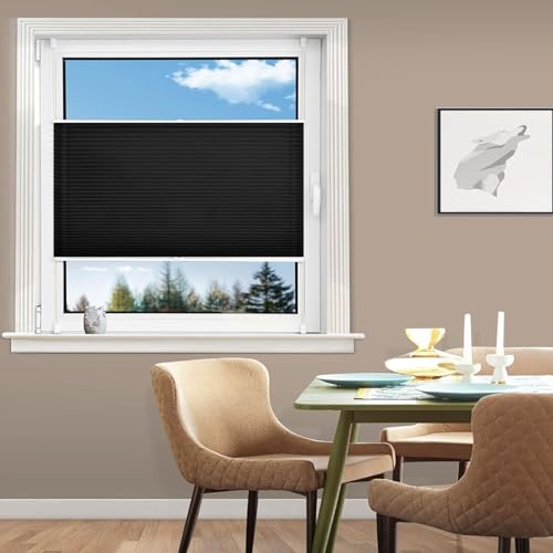 Faltrollo Klemmfix 60 x 110 cm Verdunklungsplissee Lichtundurchlässig Lichtdurchlässig Rollo inkl. Zubehör für Fenster & Tür, Schwarz von LIJIAO