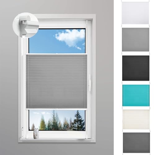 Faltrollos Für Fenster 25 x 220 cm Verdunklungsplissee Lichtundurchlässig Plissee Klemmfix Plisseerollo 2 Bedienschienen aus Aluminium für Fenster & Tür, Hellgrau von LIJIAO