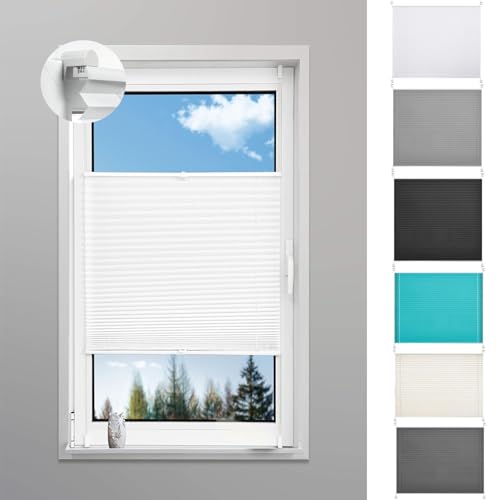 Faltrollos Für Fenster 90 x 120 cm Einfache Montage, Pflegeleicht Rollo Für Fenster mit Klemmträger / -fix für Wohnzimmer, Weiß von LIJIAO