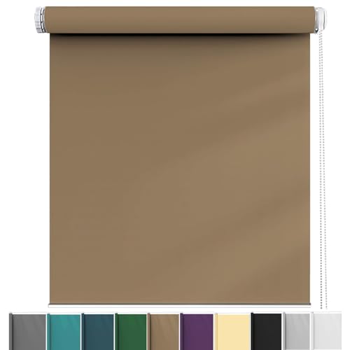 Fensterrollo innen Ohne Bohren Klemmfix 45 x 70 cm Hitzeschutz und Sichtschutz, Sonnenschutzrollo Fensterrollo Inkl. Aller Montage-Teile für Türen und Fenster, Taupe von LIJIAO