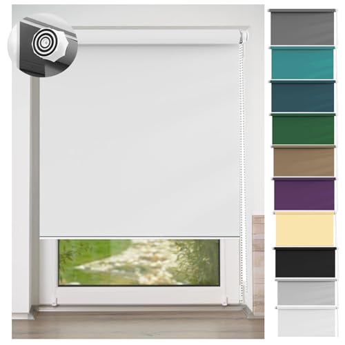 Fensterrollo innen Ohne Bohren Klemmfix 75 x 100 cm Sichtschutz, Lichtschutz, Rollo Senkrechtmarkise lichtundurchlässig I Flexibler Seitenzug für Fenster und Türen, Weiß von LIJIAO