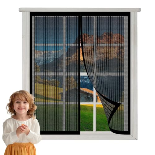 Fliegengitter Fenster 64 x 61 cm Klebmontage Ohne Bohren Fliegenvorhang Moskitonetz Fenster für Alle Universalfenster, Schwarz von LIJIAO