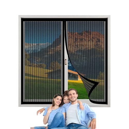 Insektenschutz Fliegengitter Fenster 58 x 130 cm Klebmontage Ohne Bohren Magnetisches Fliegengitter für Terrassentüren Räume, Schwarz von LIJIAO