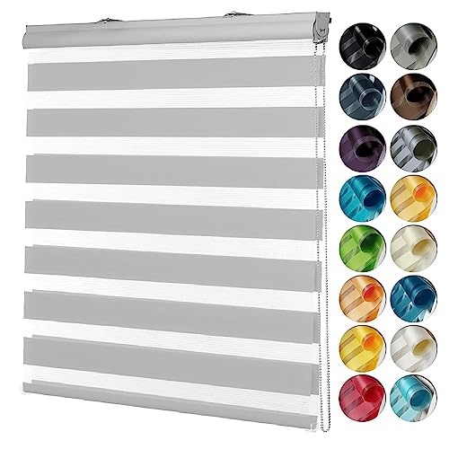Jalousie Jalousette Vertikaljalousie 70 x 200 cm Einfache Montage, Schutz der Privatsphäre Duorollo Doppelrollo Jalousette Jalousien Montage-Teile inklusive für Badezimmer, Hellgrau von LIJIAO