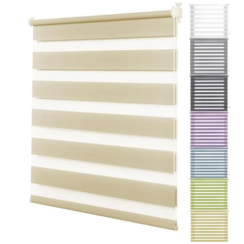 Klemmrollo ohne Bohren 40 x 80 cm Hitzeschutz, Sichtschutz Thermorollo Verdunkelungsrollo mit Klemmträger für Tür & Fenster, Beige von LIJIAO