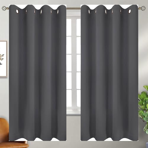 LIJIAO Verdunklungsvorhänge mit Ösen H70 x B105 cm Dicke Thermogardine Kälteschutz Warm Verdunklungsvorhänge Vorhang Blickdicht Gardinen 2Er Set für Fenster Wohnzimmer, Dunkelgrau von LIJIAO