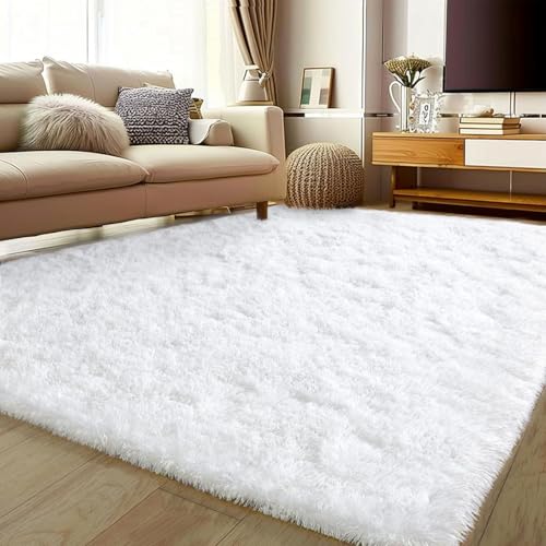 LIJIAO Wohnzimmer Teppich 130 x 60 cm Anti-Rutsch Rückseite Einfarbiges Design Waschbar Bereich Teppich für Schlafzimmer Büro Bereich Dekor, Weiß von LIJIAO