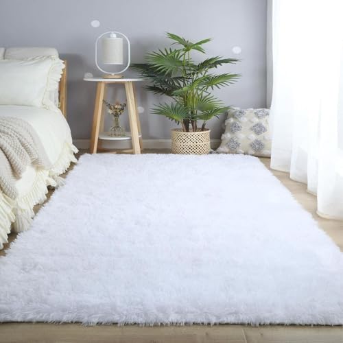 LIJIAO Wohnzimmer Teppich 90 x 140 cm Anti-Rutsch Rückseite Einfarbiges Design Waschbar Bereich Teppich für Wohnzimmer, Schlafzimmer, Weiß von LIJIAO