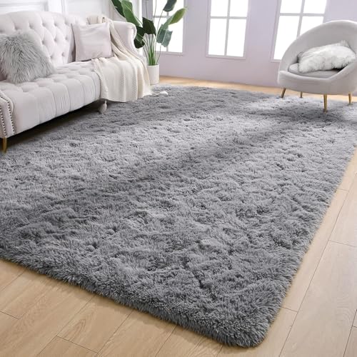 LIJIAO Wohnzimmer Teppich 90 x 60 cm Anti-Rutsch Rückseite Einfarbiges Design Waschbar Bereich Teppich für Schlafzimmer Büro Bereich Dekor, Hellgrau von LIJIAO
