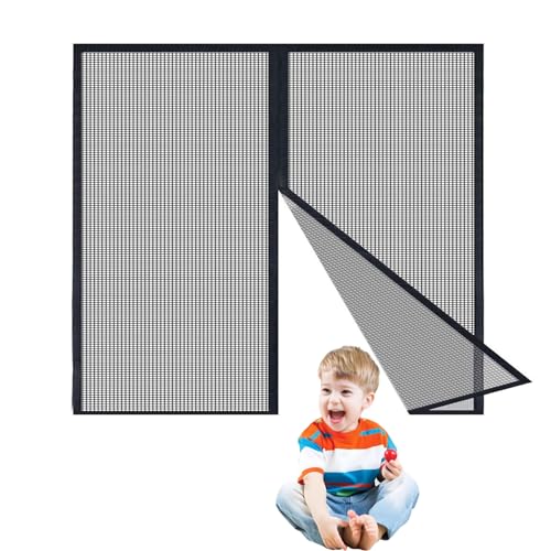 Magnet Fliegengitter Fenster 80 x 52 cm Ohne Bohren mit Vollmagnetstreifen Magnetischer Fliegenvorhang Moskitonetz für Terrassentüren Räume, Schwarz von LIJIAO
