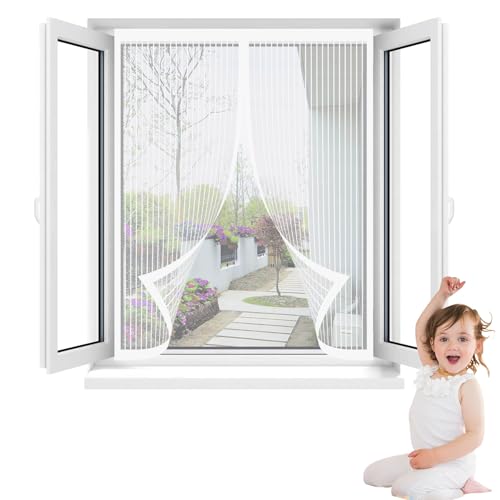 Magnet Fliegengitter Fenster Innen 48 x 58 cm Ohne Bohren mit Vollmagnetstreifen Insektenschutz für Fenster Nach Mass für Terrassentüren Räume, Weiß von LIJIAO