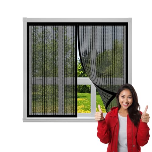 Magnet Fliegengitter Fenster Klein 43 x 165 cm mit Starken Magnete Waschbares Fliegenvorhang Moskitonetz für Fenster Und Türen, Schwarz von LIJIAO