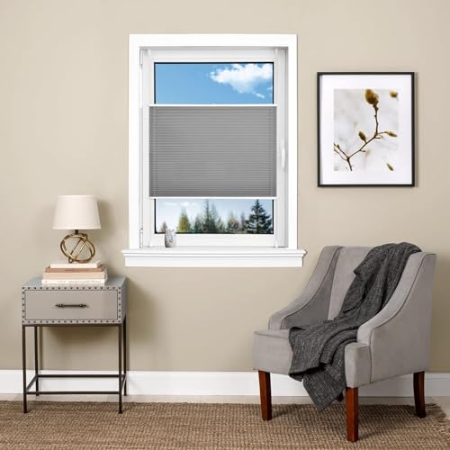 Plissee Nach Maß Ohne Bohren 60 x 60 cm Verdunklungsplissee Lichtundurchlässig Jalousien Fenster Für Innen Inkl. Aller Montage-Teile für Schlafzimmer, Hellgrau von LIJIAO