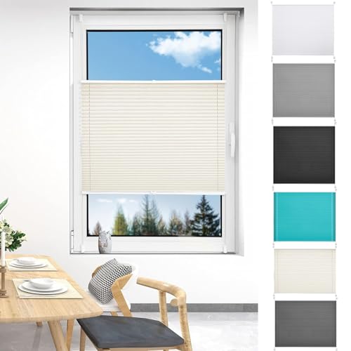 Plissee Ohne Bohren Plissees Klemmfix 35 x 110 cm Einfache Montage, Pflegeleicht Custom Plissee Inkl. Aller Montage-Teile für Fenster & Tür, Beige von LIJIAO