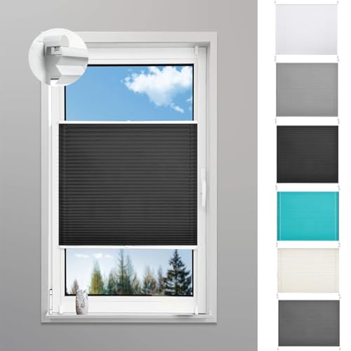 Plissee Ohne Bohren Plissees Klemmfix 35 x 70 cm Sichtschutz Und Blickdicht Easyfix Raffrollo, Fenster Plissee inkl. Zubehör für Fenster & Tür, Schwarz von LIJIAO