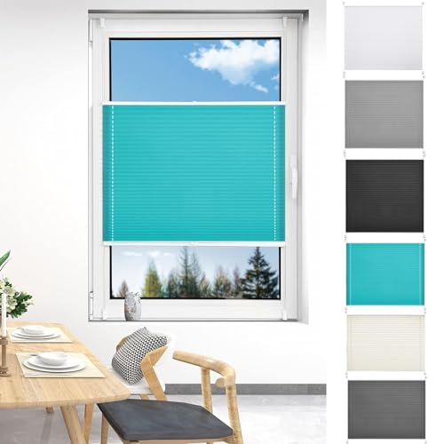 Plissee Ohne Bohren Verdunkelung 55 x 210 cm Sichtschutz Und Blickdicht Easyfix Thermo Plisseerollo Klemmfix Inkl. Aller Montage-Teile für Wohnzimmer, Blau von LIJIAO