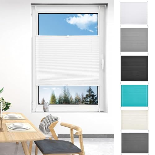 Plissee Ohne Bohren Verdunkelung 75 x 80 cm Sichtschutz Und Blickdicht Easyfix Lichtdurchlässig Rollo Inkl. Aller Montage-Teile für Fenster & Tür, Weiß von LIJIAO