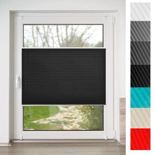 Plissee nach maß, Plissee zum Kleben 90 x 120 cm Sichtschutz und Blickdicht Easyfix Plisseerollo Jalousie Inkl. Aller Montage-Teile für Fenster & Tür, Schwarz von LIJIAO
