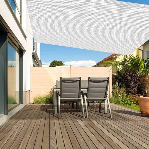Sonnensegel Sonnenschutz 2.6 x 3.6 m Rechteckig Sonnensegel Leinwand mit Ösen Ohne Bohren HDPE Wetterbeständig Atmungsaktiv Segeltuch für Balkon Terrasse Garten, Weiß von LIJIAO