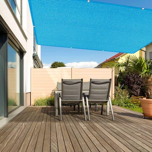 Terrassen Sonnenschutz 9 x 10 m Rechteckig Segeltuch Pergola Schattennetz mit Ösen Ohne Bohren 95% UV Schutz Windschutz Reißfest Segeltuch für Terrasse Garten, Blau von LIJIAO