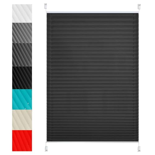 Thermo Plissee Klemmfix ohne Bohren 45 x 160 cm Verdunklungsplissee lichtundurchlässig Plissee Klemmfix Rollo Inkl. Aller Montage-Teile für Wohnzimmer, Schwarz von LIJIAO