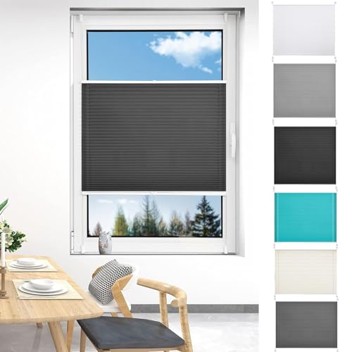 Thermo Plissee Ohne Bohren 30 x 40 cm Einfache Montage, Pflegeleicht Plisseerollo Fensterrollo inkl. Zubehör für Fenster & Tür, Dunkelgrau von LIJIAO