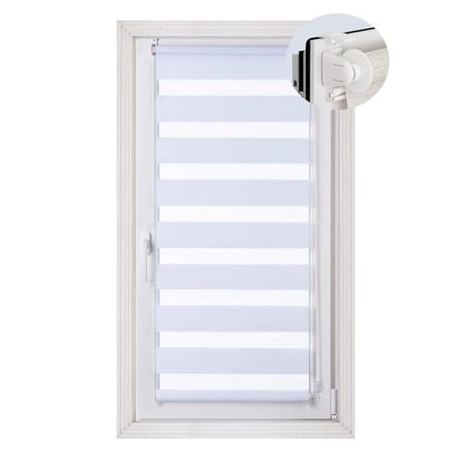 Thermorollo ohne Bohren 115 x 90 cm lichtdurchlässig & verdunkelnd Duo Rollo Klemmrollo mit Klemmträger für Tür & Fenster, Weiß von LIJIAO