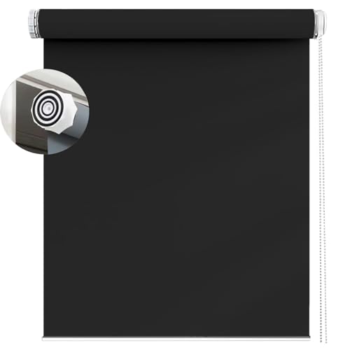 Verdunkelungsrollo Klemmfix ohne Bohren 100 x 180 cm Sichtschutz, Lichtschutz, Sonnenschutzrollo Seitenzugrollo lichtundurchlässig I Flexibler Seitenzug für Fenster und Türen, Schwarz von LIJIAO