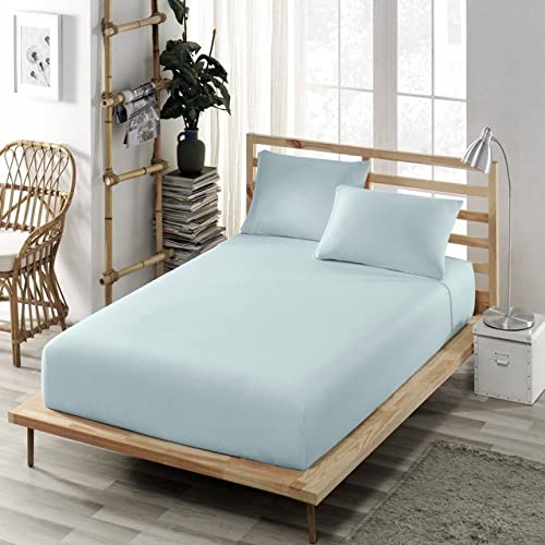 Bettlaken-elastischer Spannbettlaken-Baumwolljersey-Bettwäsche-King Size-Queen-Doppel-Bettbezug für Zwei Einzelbetten-Marineblau,Eisblau,180x200 cm von LIJUCAI