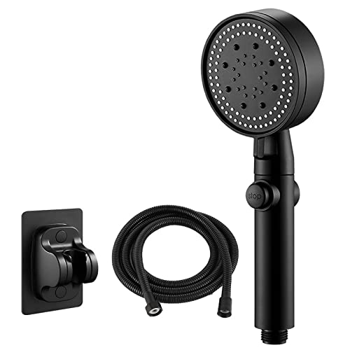 Duschkopf Wassersparend Schwarz 5 Modus Einstellbare Hochdruckdusche Ein-Tasten-Stoppwasser Öko-Dusche Badezimmerzubehör, B Comb von LIJUCAI