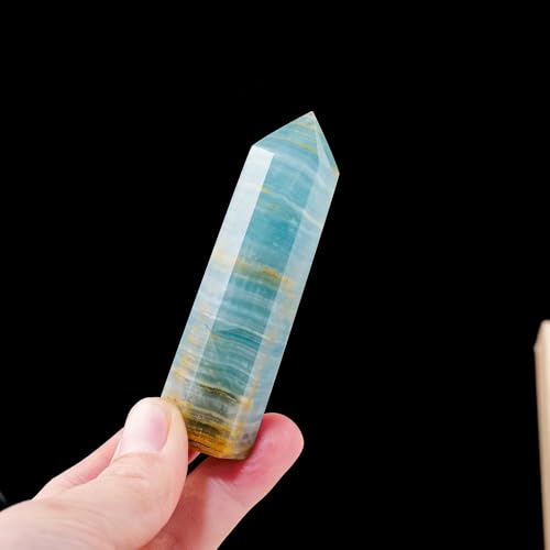 LIJUCAI 1 STÜCK Natürlicher Kristall Blauer Onyx Calcit Kristall Quarz Turm Zauberstab Edelstein, Blauer Onyx, 4,5 cm von LIJUCAI