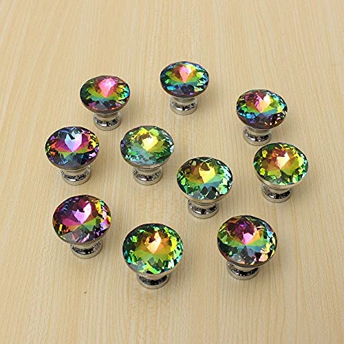 LIJUCAI 10 Stück Türgriffe Kristallform Bunte Schubladenschrank Kleiderschrank Diamant Glaslegierung Schrank Möbelgriff Ziehen 30mm, MehrfarbigMulti von LIJUCAI