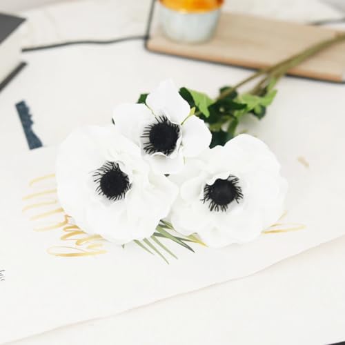 LIJUCAI Köpfe Anemone Künstliche Blume Hochzeitskranz Heimdekoration Gefälschte Blumen Party Gartenzubehör (weiß) von LIJUCAI