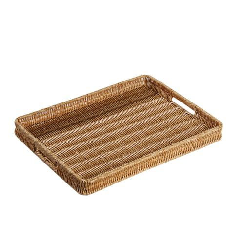 Aufbewahrungs Tablett mit Griff, Multifunktionales Dekotablett, PE Rattan Imitat, Geeignet für Aufbewahrung und Organisation zu Hause(Beige,24.5x35x4.5cm/10x14x2in) von LIKANGLONGJU
