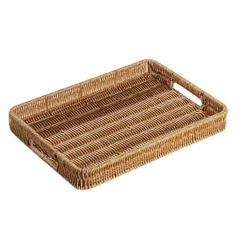 Aufbewahrungs Tablett mit Griff, Multifunktionales Dekotablett, PE Rattan Imitat, Geeignet für Aufbewahrung und Organisation zu Hause(Beige,30x40x4.5cm/12x16x2in) von LIKANGLONGJU