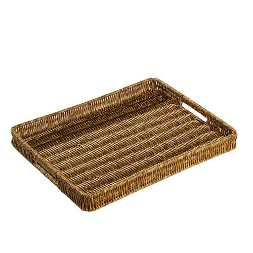 Aufbewahrungs Tablett mit Griff, Multifunktionales Dekotablett, PE Rattan Imitat, Geeignet für Aufbewahrung und Organisation zu Hause(Brown,24.5x35x4.5cm/10x14x2in) von LIKANGLONGJU