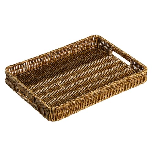 Aufbewahrungs Tablett mit Griff, Multifunktionales Dekotablett, PE Rattan Imitat, Geeignet für Aufbewahrung und Organisation zu Hause(Brown,30x40x4.5cm/12x16x2in) von LIKANGLONGJU