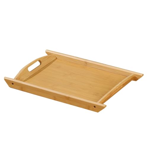 Bambusholz Tablett mit Griff, Rechteckig, Stapelbar, Leicht zu Reinigen, 2 cm Tief, Geeignet für Zuhause, Küche und Restaurant(Beige,52x34x3.5cm/21x13x1.4in) von LIKANGLONGJU