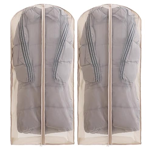 LIKANGLONGJU Atmungsaktive Kleiderhülle mit Reißverschluss, Kleidersäcke aus Organza, 2 Stück, Geeignet für Pelzmäntel und Daunenjacken(Beige,60x17x130cm/24x7x51in) von LIKANGLONGJU