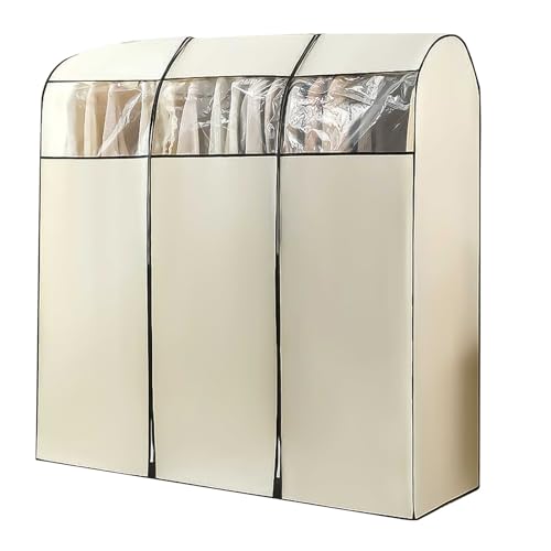 LIKANGLONGJU Beige Kleiderständer Abdeckung aus Vliesstoff, Kleiderhülle für den Kleiderschrank mit Reißverschluss, Transparentem Fenster(100x50x150cm/39x20x59in) von LIKANGLONGJU