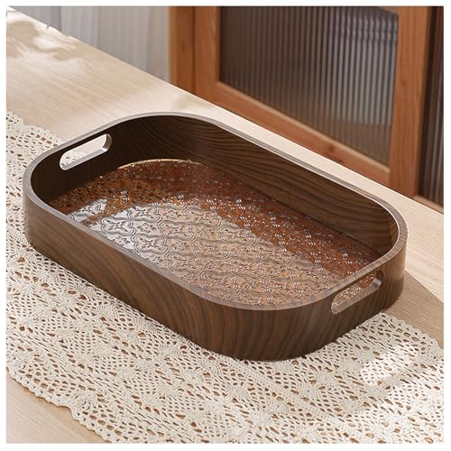 Multifunktionales Kunststoff Tablett mit Doppelgriff, Geprägtem Design, rutschfest, Leicht zu Reinigen, Praktisch zum Aufbewahren(Brown) von LIKANGLONGJU