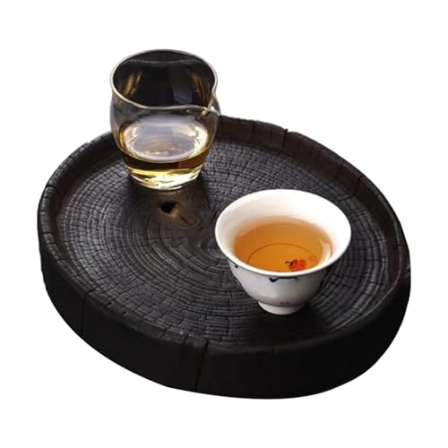 Schwarzes, Karbonisiertes Kampferholztablett, Rund, 3 cm Dick, Geeignet für Teeverkostungen und Als Dekoration, rutschfest(18x3cm/7x1in) von LIKANGLONGJU