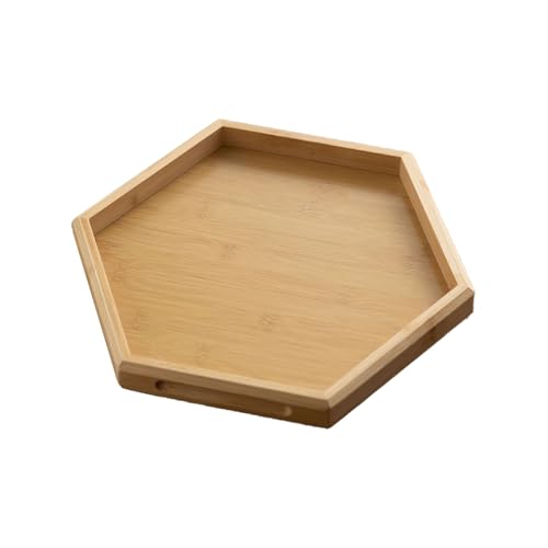 Sechseckiges Holz Tablett, Stapelbares, Dekoratives Tablett mit Integriertem Griff, Geeignet für Zuhause, Küche und Restaurant(Beige,23x23cm/9x9in) von LIKANGLONGJU