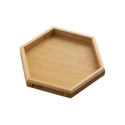 Sechseckiges Holz Tablett, Stapelbares, Dekoratives Tablett mit Integriertem Griff, Geeignet für Zuhause, Küche und Restaurant(Beige,27x27cm/11x11in) von LIKANGLONGJU