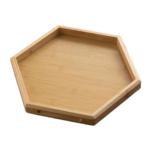 Sechseckiges Holz Tablett, Stapelbares, Dekoratives Tablett mit Integriertem Griff, Geeignet für Zuhause, Küche und Restaurant(Beige,30x30cm/12x12in) von LIKANGLONGJU