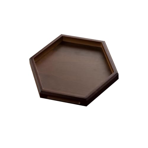 Sechseckiges Holz Tablett, Stapelbares, Dekoratives Tablett mit Integriertem Griff, Geeignet für Zuhause, Küche und Restaurant(Brown,23x23cm/9x9in) von LIKANGLONGJU
