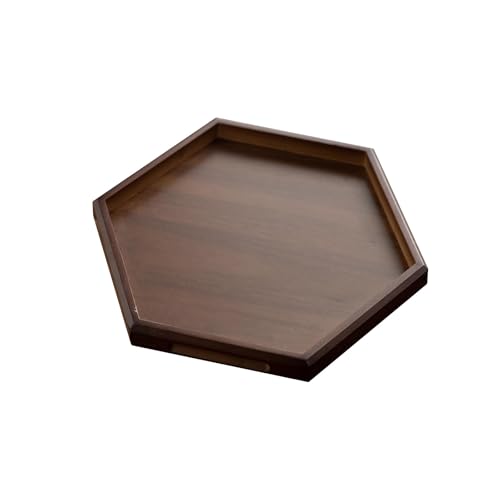 Sechseckiges Holz Tablett, Stapelbares, Dekoratives Tablett mit Integriertem Griff, Geeignet für Zuhause, Küche und Restaurant(Brown,27x27cm/11x11in) von LIKANGLONGJU