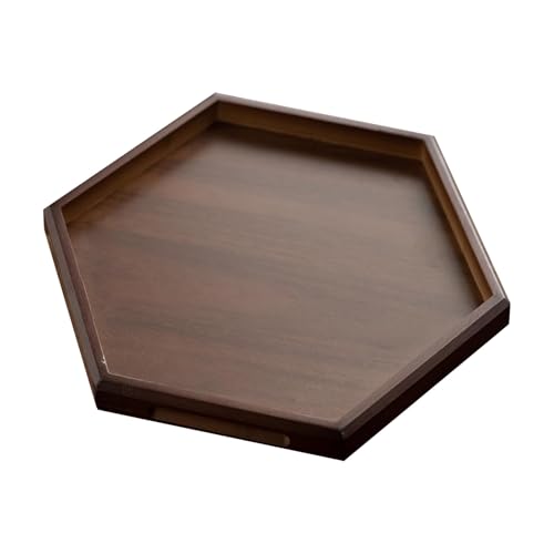 Sechseckiges Holz Tablett, Stapelbares, Dekoratives Tablett mit Integriertem Griff, Geeignet für Zuhause, Küche und Restaurant(Brown,30x30cm/12x12in) von LIKANGLONGJU